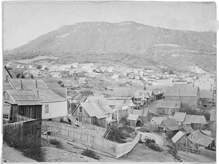 Historical view of Forest City from hill top