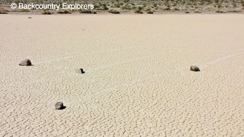 Rocks racing across the racetrack in Death Valley