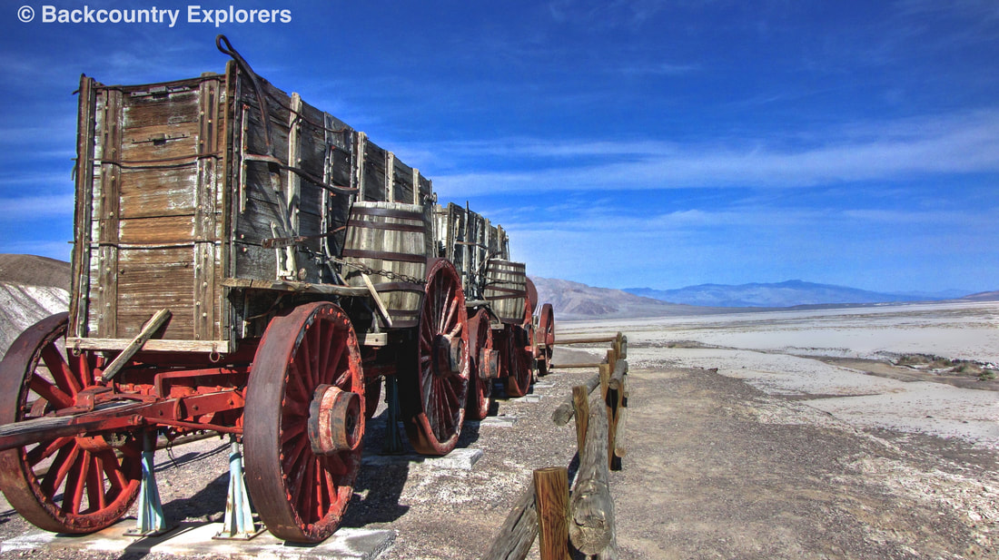 20 mule team borax wagons on the salt flats of Death Valley