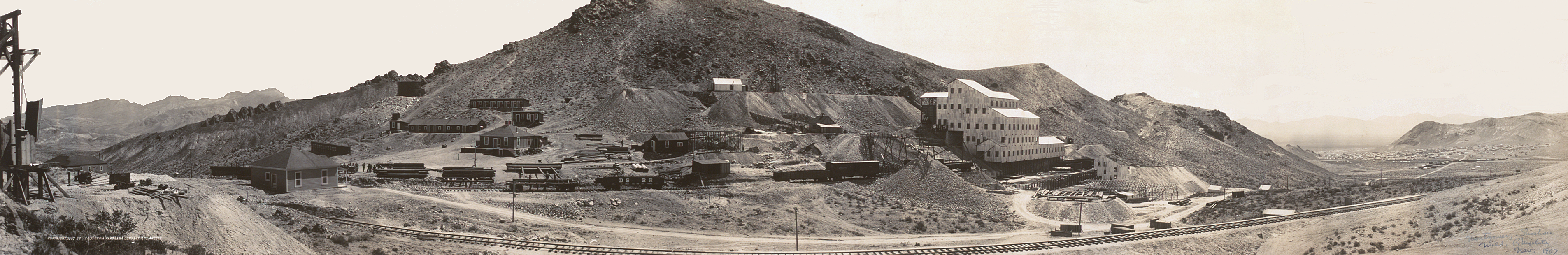 Panorama of the Montgomery Shoshone Mine and its mill as they appeared in early 1907.